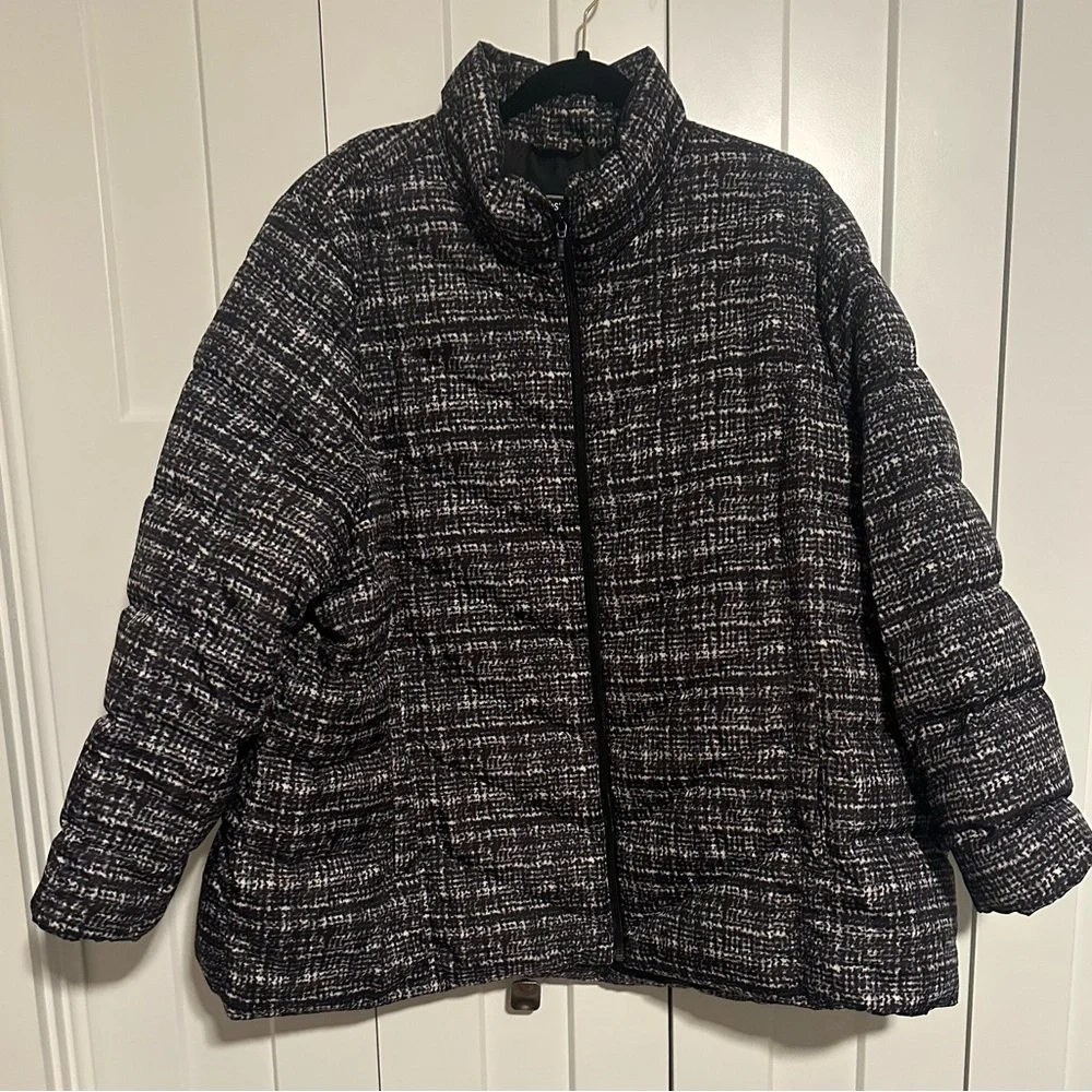 Women's Land’s End Black Graphic Down Full Zip Coat 3X‎